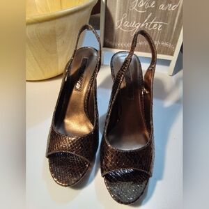 Bandolino Women's Peep-Toe Slingback Heels in Brown Snake-Effect Size 7